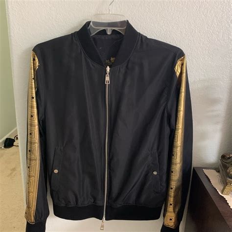 piumino imbottito versace jacket navy|Versace suede bomber jacket.